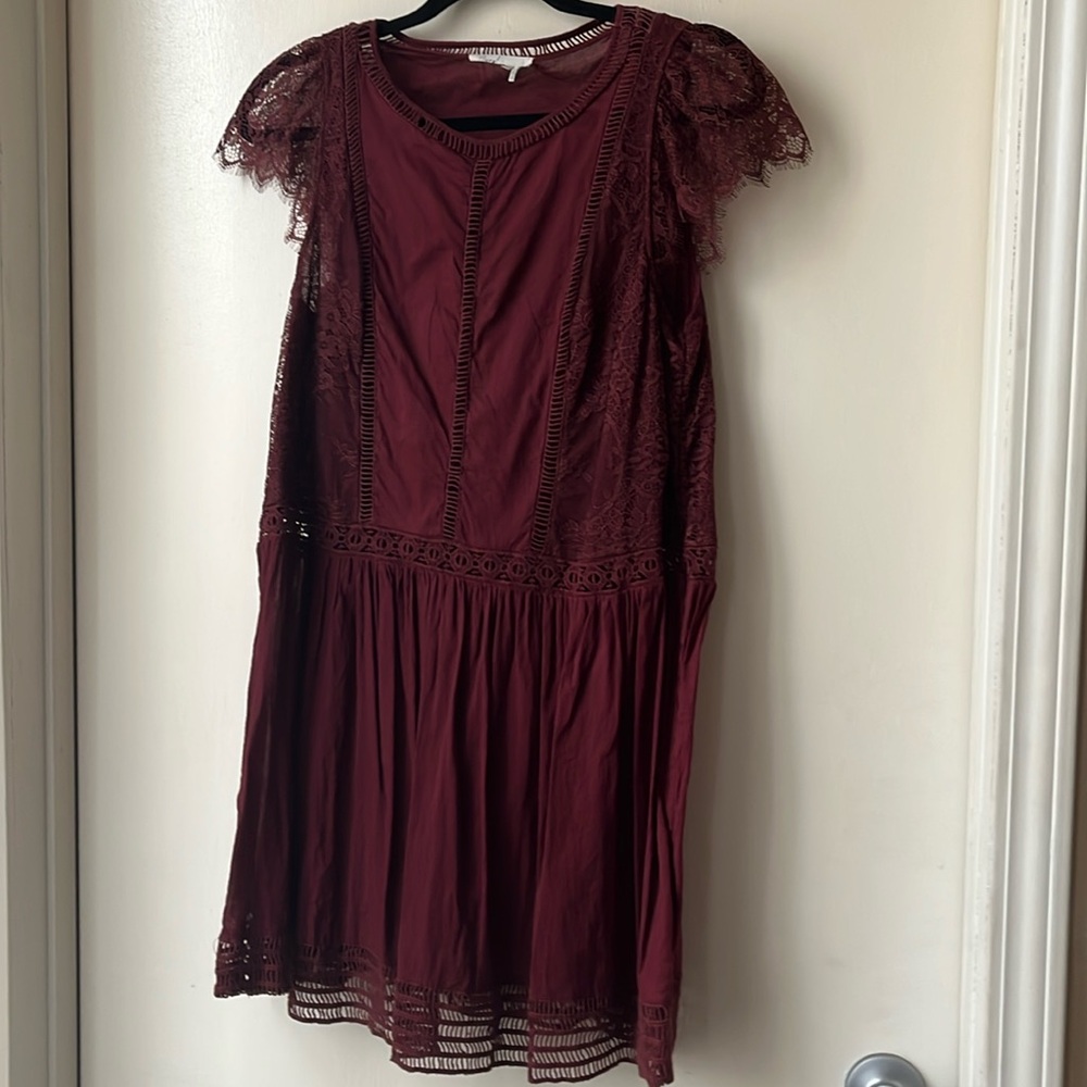 Anthropologie Floreat Sweet water Wine Dress 12